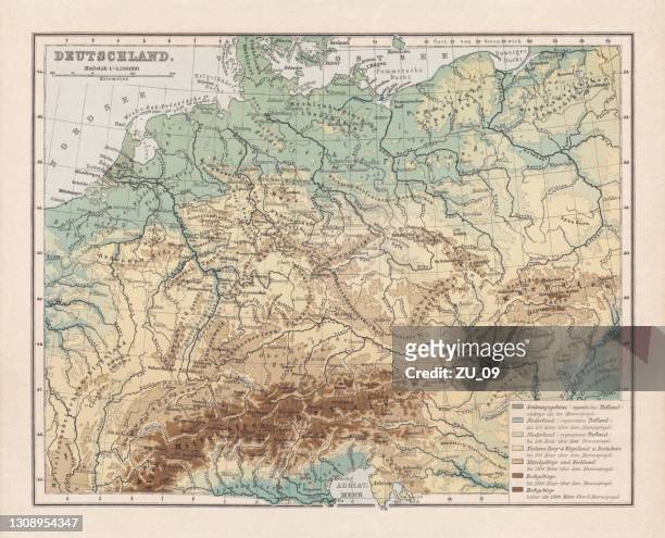 bildbanksillustrationer, clip art samt tecknat material och ikoner med topografisk karta över tyskland, litografi, publicerad 1893 - karpaterna