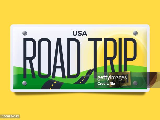 stockillustraties, clipart, cartoons en iconen met road trip kenteken - license plate