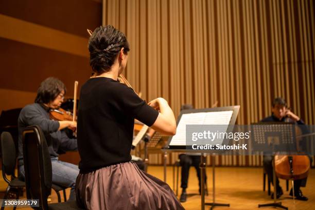 músicos tocando violino, viola e violoncelo em concerto de música clássica - classical musician - fotografias e filmes do acervo