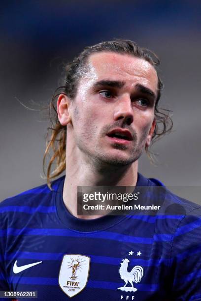 Antoine Griezmann of France looks on during the FIFA World Cup 2022 Qatar qualifying match between France and Ukraine on March 24, 2021 in Paris,...