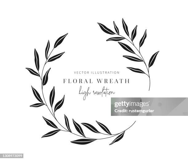 bildbanksillustrationer, clip art samt tecknat material och ikoner med handritad blomsterkrans, blomkrans med löv för bröllop. - floral wreath