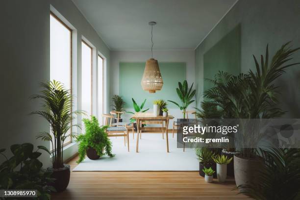 home dining room with lots of plants - dining room set stock pictures, royalty-free photos & images