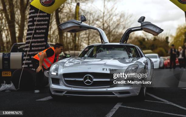 The Mercedes AMG SLS seen at the Sharnbrook Hotel on March 21,2021 in Bedfordshire,England. The Sharnbrook Hotel hosted a private car show to enable...