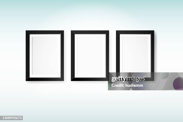 vector black picture frame set isolated on white background - gallery empty wall stock illustrations