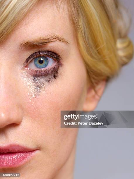 close up of eye crying - mascara stock pictures, royalty-free photos & images