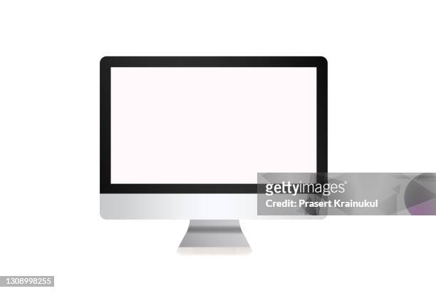 pc with blank screen on table. - desktop pc stock pictures, royalty-free photos & images