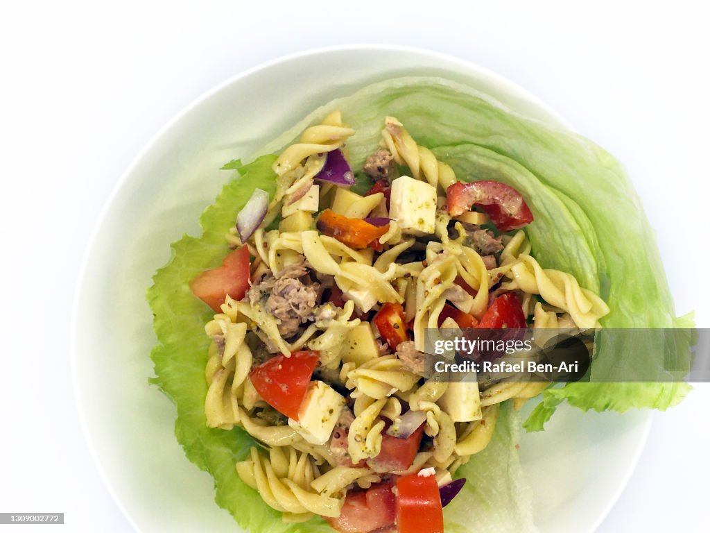 Pasta salad isolated on white background