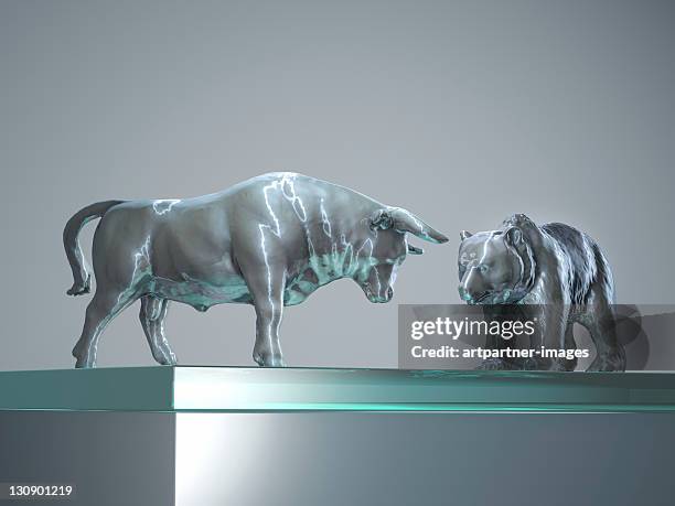 bull and bear in silver - bull bear stock-fotos und bilder