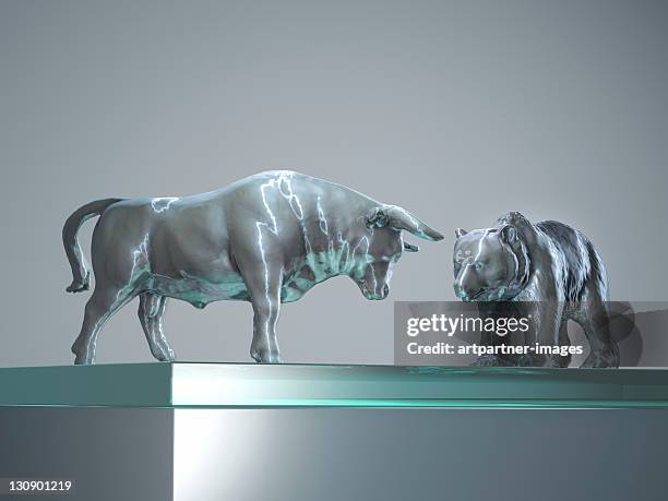 bull and bear in silver - bull stock pictures, royalty-free photos & images