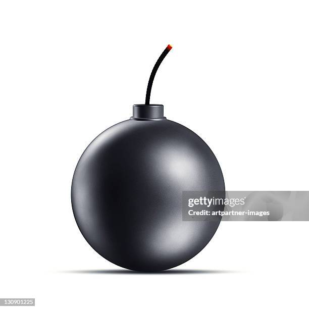 bomb with a burning fuse on white - bomb stock pictures, royalty-free photos & images
