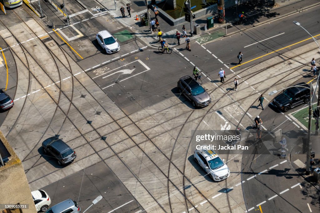 High Angle View of Crossroads in Melbourne City