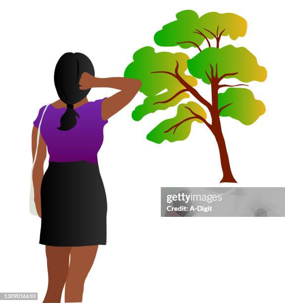 One Woman Standing Back View Drawing Photos and Premium High Res