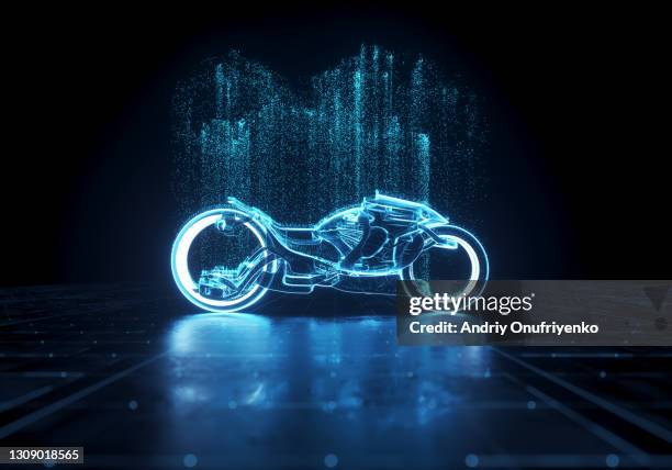 concept futuristic glowing electric bike - futur moto photos et images de collection