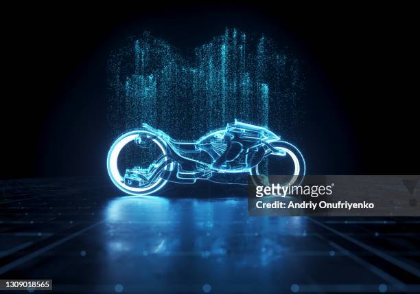 concept futuristic glowing electric bike - 自動車 未来 ストックフォトと画像
