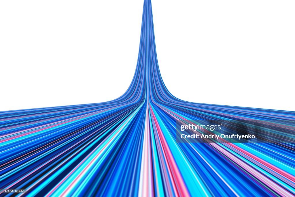 Abstract multi colored striped ramp moving up