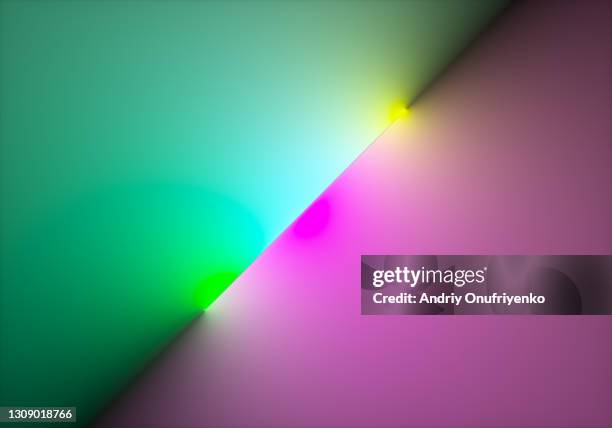 simple glowing neon line separating two multi coloured surfaces - dividir fotografías e imágenes de stock