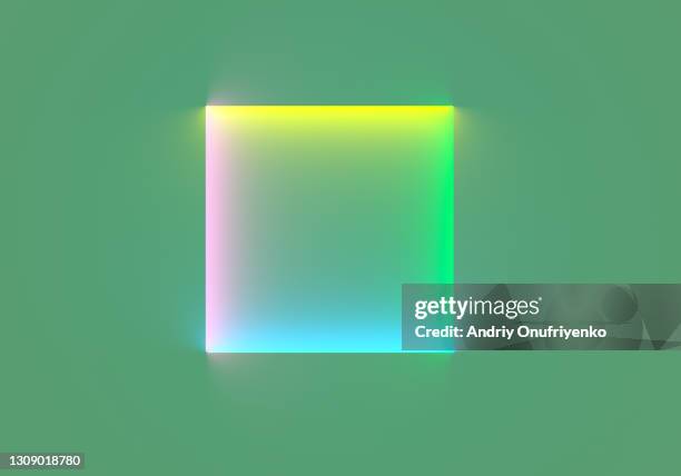 neon square shape on green background. - eco ideas stockfoto's en -beelden