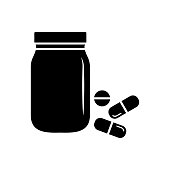 bottle medicine, capsule icon vector. medicament icon. pharmaceutical and treatment symbols.
