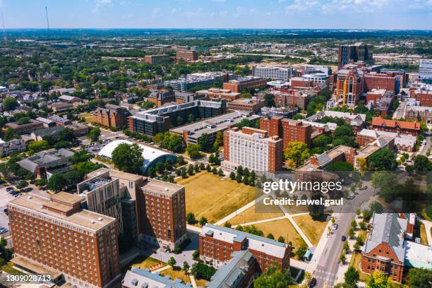 aerial view of columbus ohio cityscape - columbus ohio aerial stock pictures, royalty-free photos & images