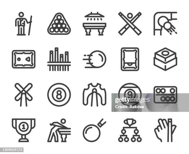 snooker and pool - bold line icons - playing pool stock illustrations