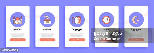 ramadan concept onboarding mobile app page screen with flat icons. ux, ui design template vector illustration - iftar stock illustrations