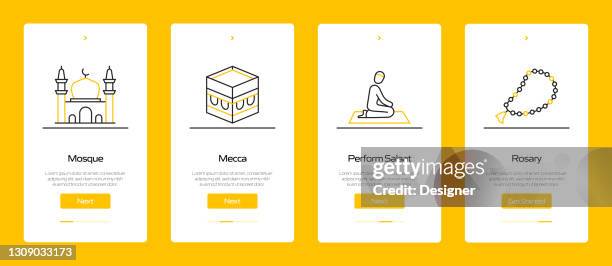 ramadan concept onboarding mobile app page screen with flat icons. ux, ui design template vector illustration - iftar stock illustrations