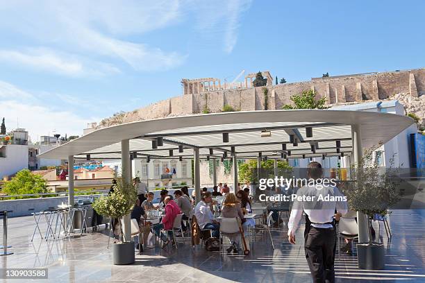 restaurant & cafe, new acropolis museum, athens - athens restaurant stock pictures, royalty-free photos & images