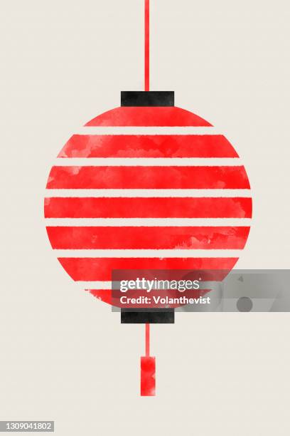 japan red lantern in watercolor brush on beige background with copy space - japanese lantern stock pictures, royalty-free photos & images