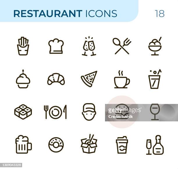 ilustrações, clipart, desenhos animados e ícones de restaurante - ícones da linha pixel perfect unicolor - croassão