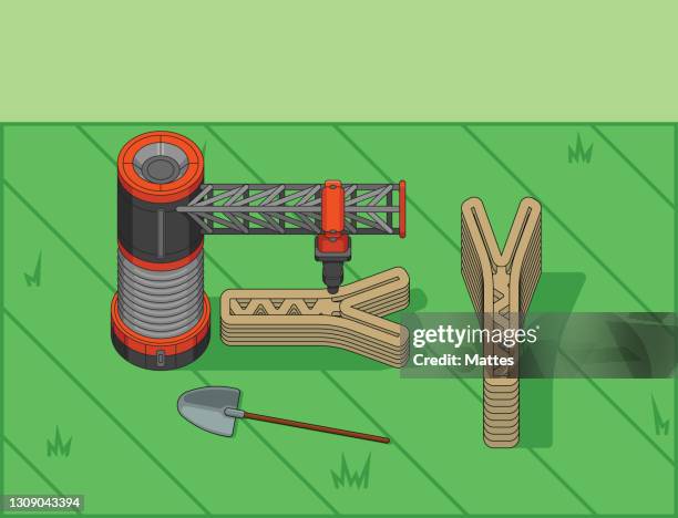 large scale concrete 3d printer printing out y support beams for big constructions such as large building and bridges.. zero waste process and renewable materials. - adaptable stock illustrations