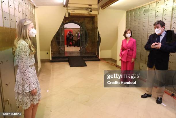 This handout image provided by the Spanish Royal Household shows Princess Leonor in front of to Spanish first Deputy Prime Minister Carmen Calvo, and...