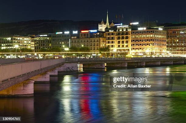 skyline of south geneva alongside rhone - geneva skyline stock pictures, royalty-free photos & images