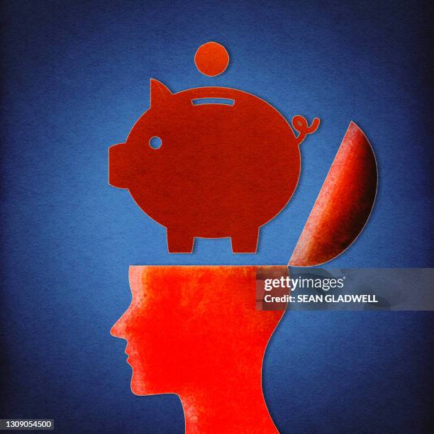 savings head illustration - cutting costs stock pictures, royalty-free photos & images