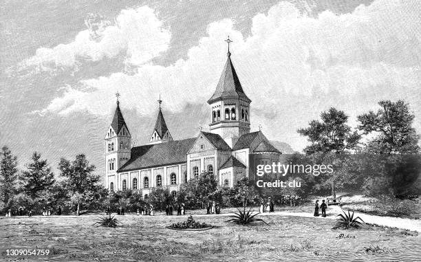 bad kissingen, protestant church - bad kissingen stock illustrations