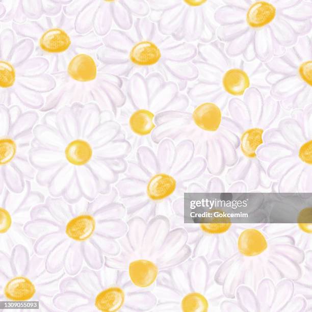 hand drawn, crayon, daisies floral seamless pattern. spring season, easter concept. design element for easter greeting cards, bridal shower and wedding cards. - echinacea stock illustrations