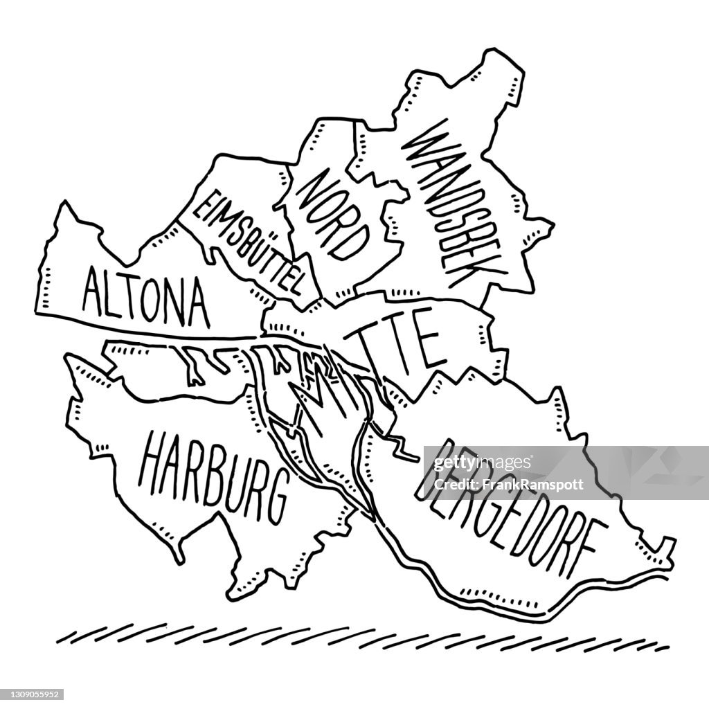 Hamburg Stadt-Stadt-Map-Zeichnung