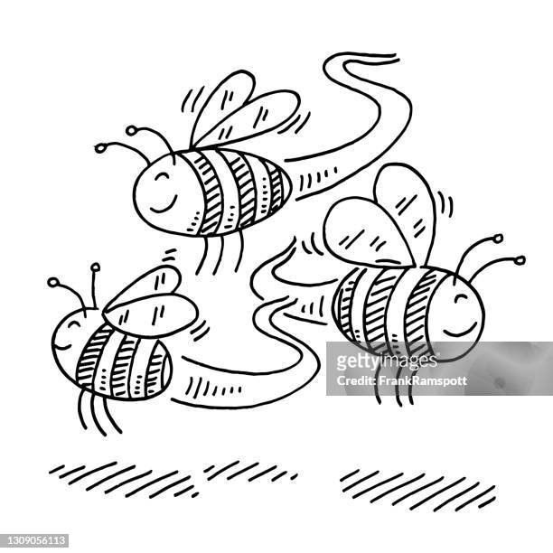 Cute Flying Cartoon Bees Drawing High-Res Vector Graphic - Getty Images