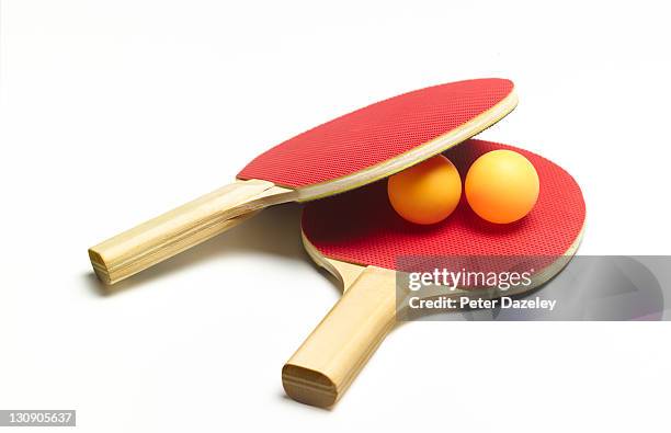 table tennis bat and balls with copy space - tischtennis stock-fotos und bilder