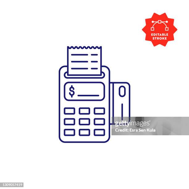 pos machine line icon mit bearbeitbarem strich - credit card reader stock-grafiken, -clipart, -cartoons und -symbole