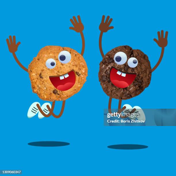 two happy cookies. - cartoon desserts stock pictures, royalty-free photos & images