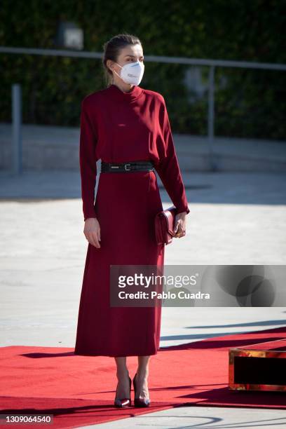 Queen Letizia of Spain departs for an official visit to Andorra at the Adolfo Suarez Madrid-Barajas Airport on March 25, 2021 in Madrid, Spain.