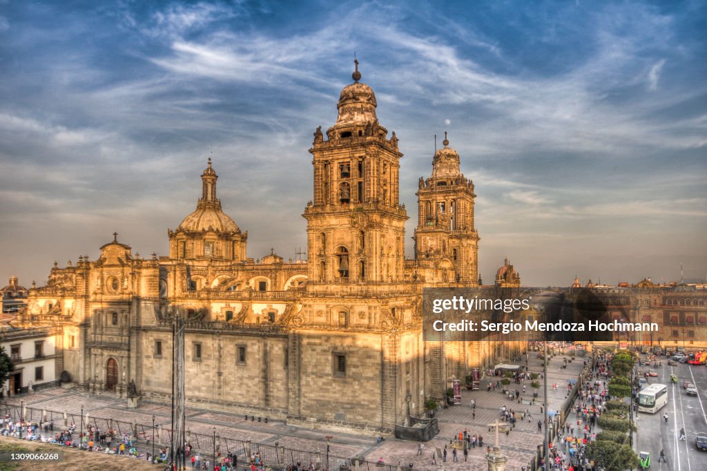 The Mexico City Metropolitan Cathedral in front of the Zocalo, downtown Mexico City, Mexico