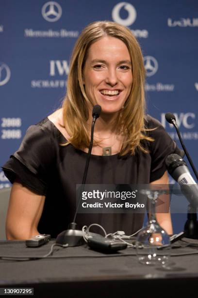Justine Henin at the press-conference after winning the Laureus World Sportwoman of the Year at the Laureus World Sports Awards at the Mariinsky...