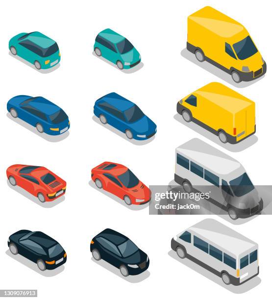 isometric cars - auto 3d stock illustrations