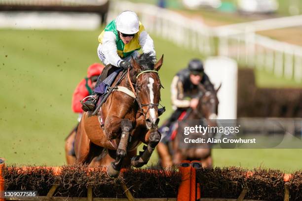 Tom Cannon riding Major Dundee clear the last to win The Fresh Books This Spring oliversbookshop.co.uk Novices' Hurdle at Chepstow Racecourse on...