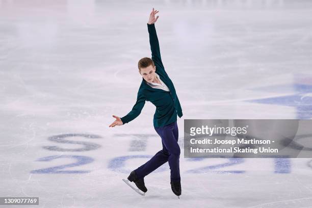 Xxx competes in the Men's Short Program during day two of the the ISU World Figure Skating Championships at Ericsson Globe on March 25, 2021 in...