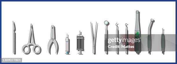 ilustrações de stock, clip art, desenhos animados e ícones de set of surgery and dentist tools for operation and healthcare. set of tools and design objects on a white background. - dental equipment