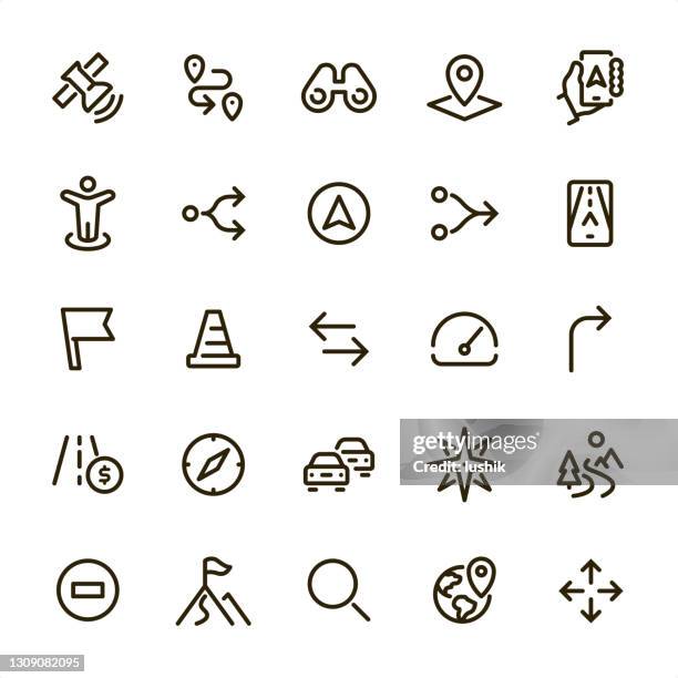 navigation - pixel perfect line icons - multiple paths stock illustrations