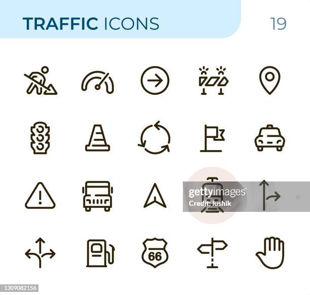 traffic - pixel perfect unicolor line icons - lightrail stock illustrations