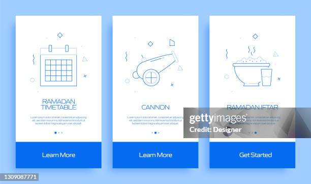 ramadan concept onboarding mobile app page screen with flat icons. ux, ui design template vector illustration - iftar stock illustrations